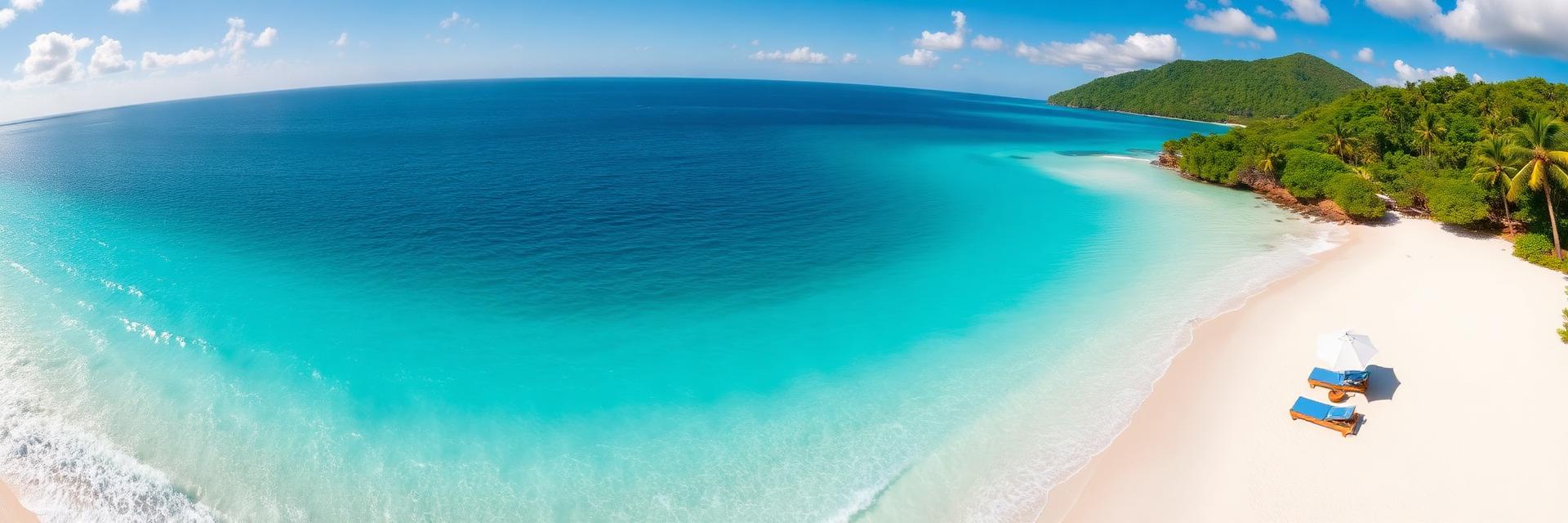 Türkisfarbene Bucht mit Sonnenschirm am Strand